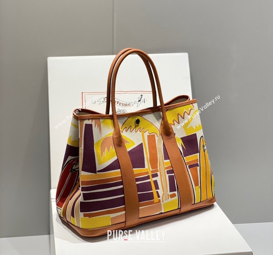 Hermes Garden Party Bag 30/36cm in Printed Canvas and Calfskin Brown/Yellow 2024 (Half Handmade) (FLI-240828119)