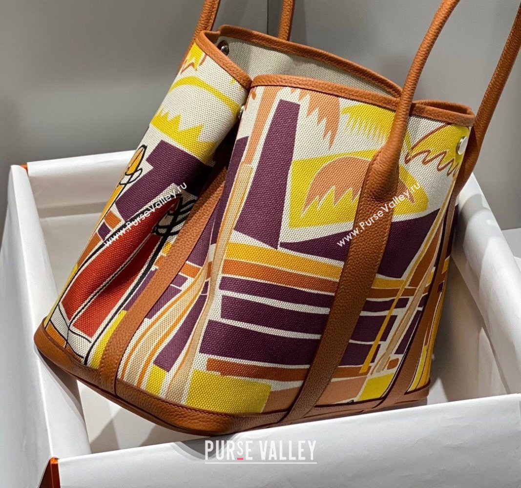 Hermes Garden Party Bag 30/36cm in Printed Canvas and Calfskin Brown/Yellow 2024 (Half Handmade) (FLI-240828119)