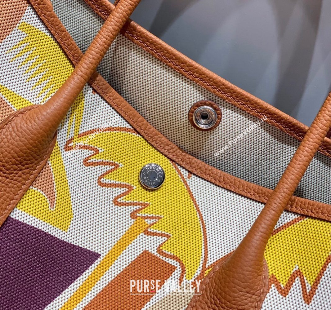 Hermes Garden Party Bag 30/36cm in Printed Canvas and Calfskin Brown/Yellow 2024 (Half Handmade) (FLI-240828119)