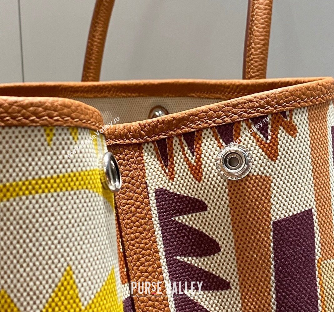 Hermes Garden Party Bag 30/36cm in Printed Canvas and Calfskin Brown/Yellow 2024 (Half Handmade) (FLI-240828119)