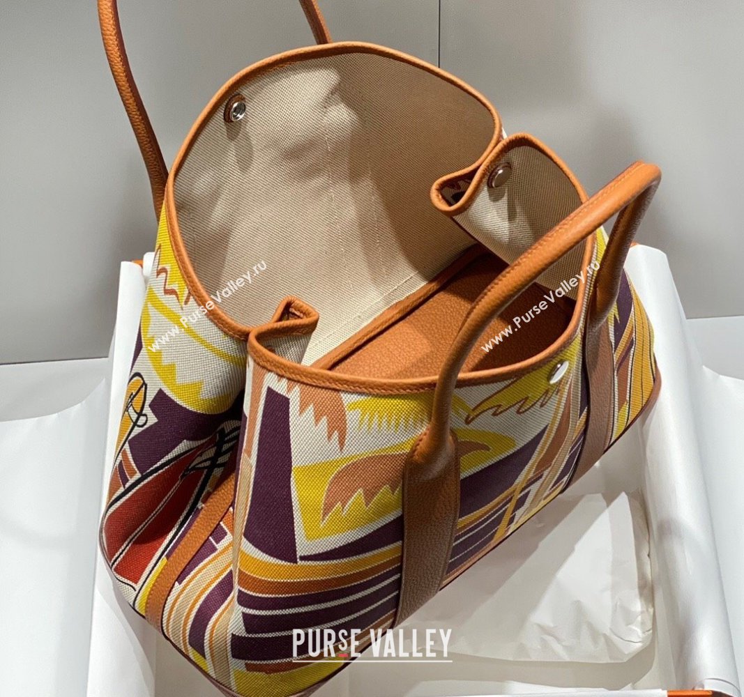 Hermes Garden Party Bag 30/36cm in Printed Canvas and Calfskin Brown/Yellow 2024 (Half Handmade) (FLI-240828119)