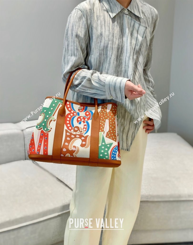 Hermes Garden Party Bag 30/36cm in Printed Canvas and Calfskin Brown/Multi 2024 (Half Handmade) (FLI-240828120)