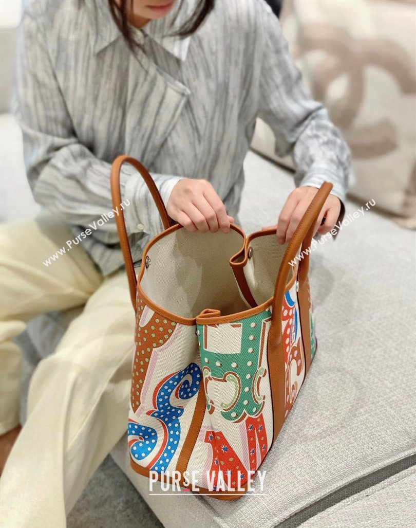 Hermes Garden Party Bag 30/36cm in Printed Canvas and Calfskin Brown/Multi 2024 (Half Handmade) (FLI-240828120)