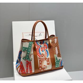 Hermes Garden Party Bag 30/36cm in Printed Canvas and Calfskin Brown/Multi 2024 (Half Handmade) (FLI-240828120)