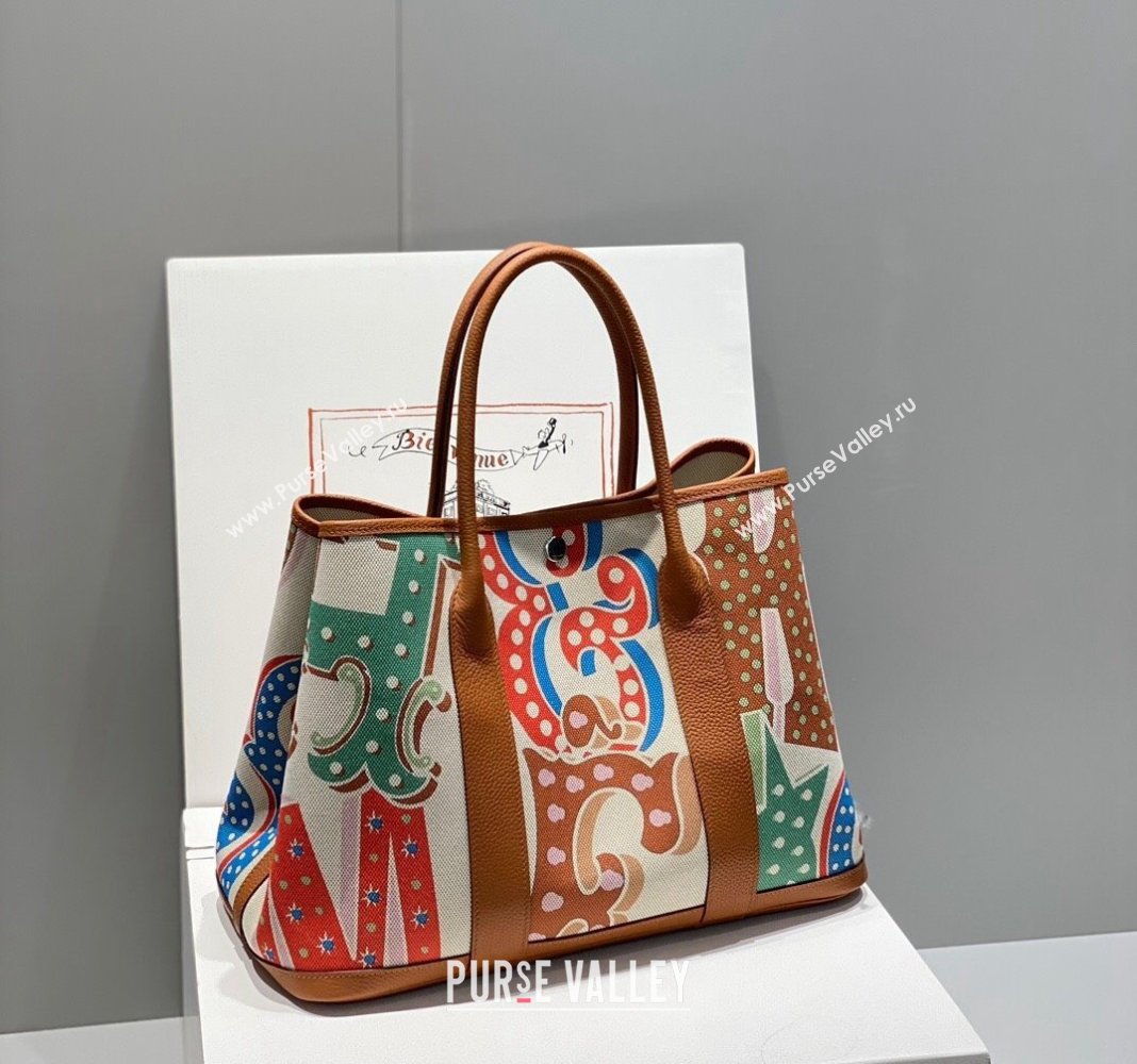 Hermes Garden Party Bag 30/36cm in Printed Canvas and Calfskin Brown/Multi 2024 (Half Handmade) (FLI-240828120)