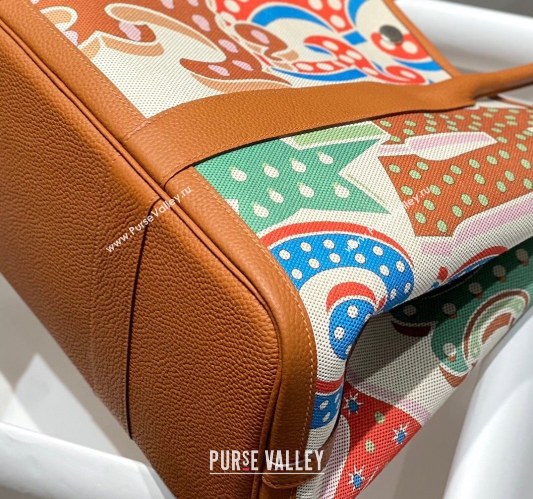 Hermes Garden Party Bag 30/36cm in Printed Canvas and Calfskin Brown/Multi 2024 (Half Handmade) (FLI-240828120)