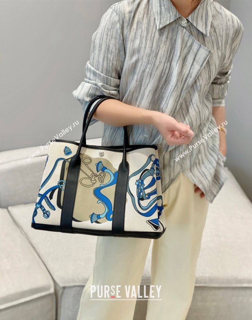 Hermes Garden Party Bag 30/36cm in Printed Canvas and Calfskin Black 06 2024 (Half Handmade) (FLI-240828121)