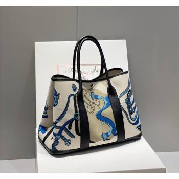 Hermes Garden Party Bag 30/36cm in Printed Canvas and Calfskin Black 06 2024 (Half Handmade) (FLI-240828121)