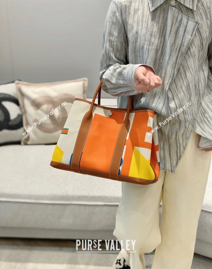 Hermes Garden Party Bag 30/36cm in Printed Canvas and Calfskin Brown 07 2024 (Half Handmade) (FLI-240828122)