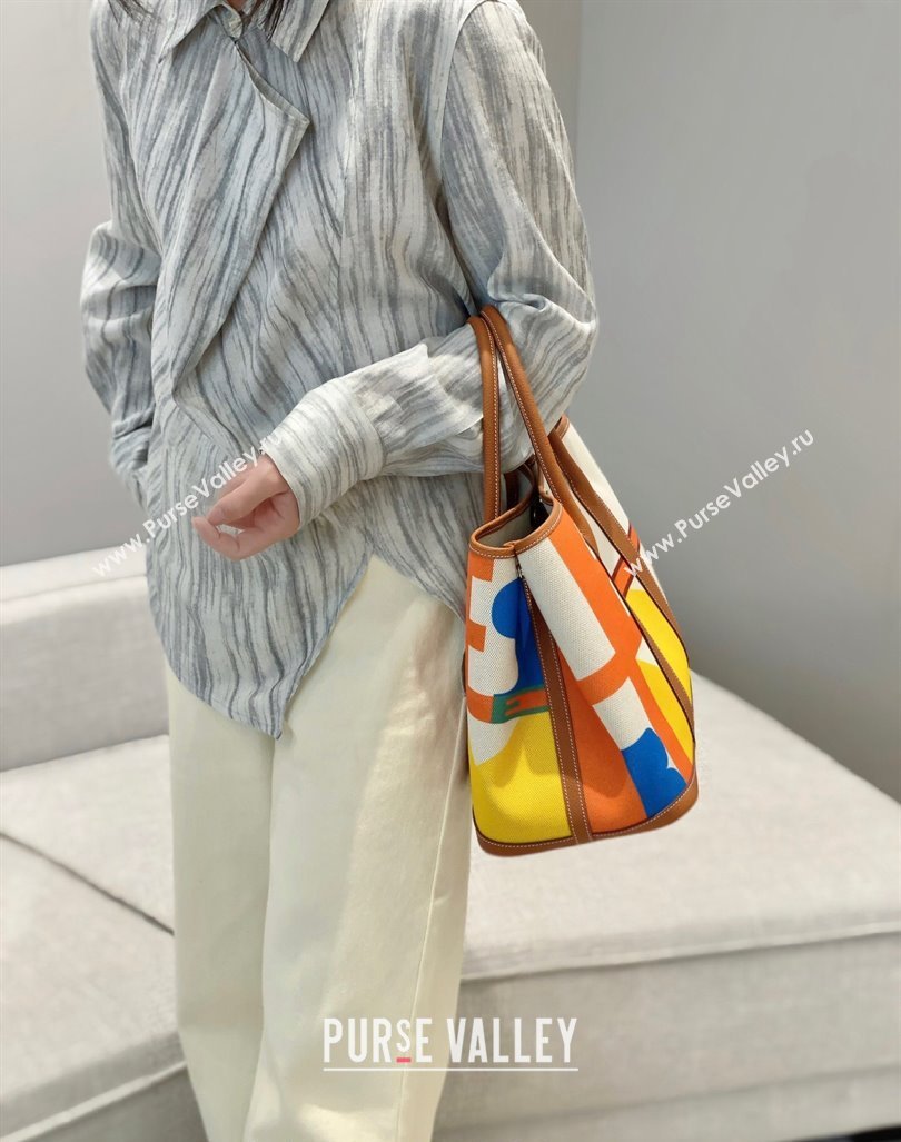 Hermes Garden Party Bag 30/36cm in Printed Canvas and Calfskin Brown 07 2024 (Half Handmade) (FLI-240828122)