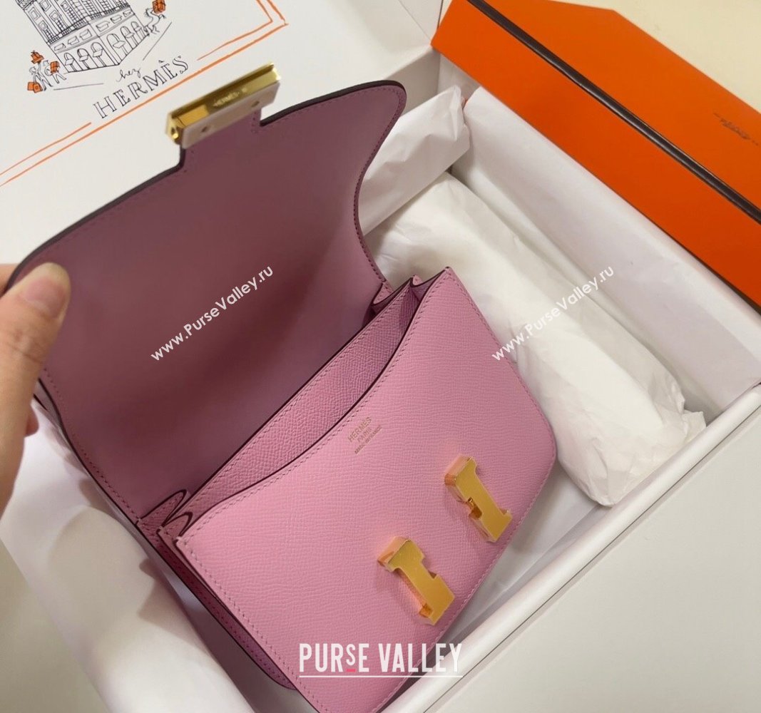 Hermes Constance Mini Bag 18cm in Epsom Palm-Grained Leather Mallow Purple/Gold 2024 (Half Handmade) (FLI-240828064)