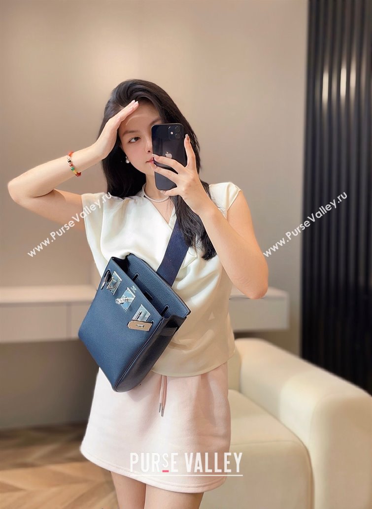 Hermes Birkin Hac a Dos Bag in Original Grained Calfskin Navy Blue 2024 (FLI-240828123)