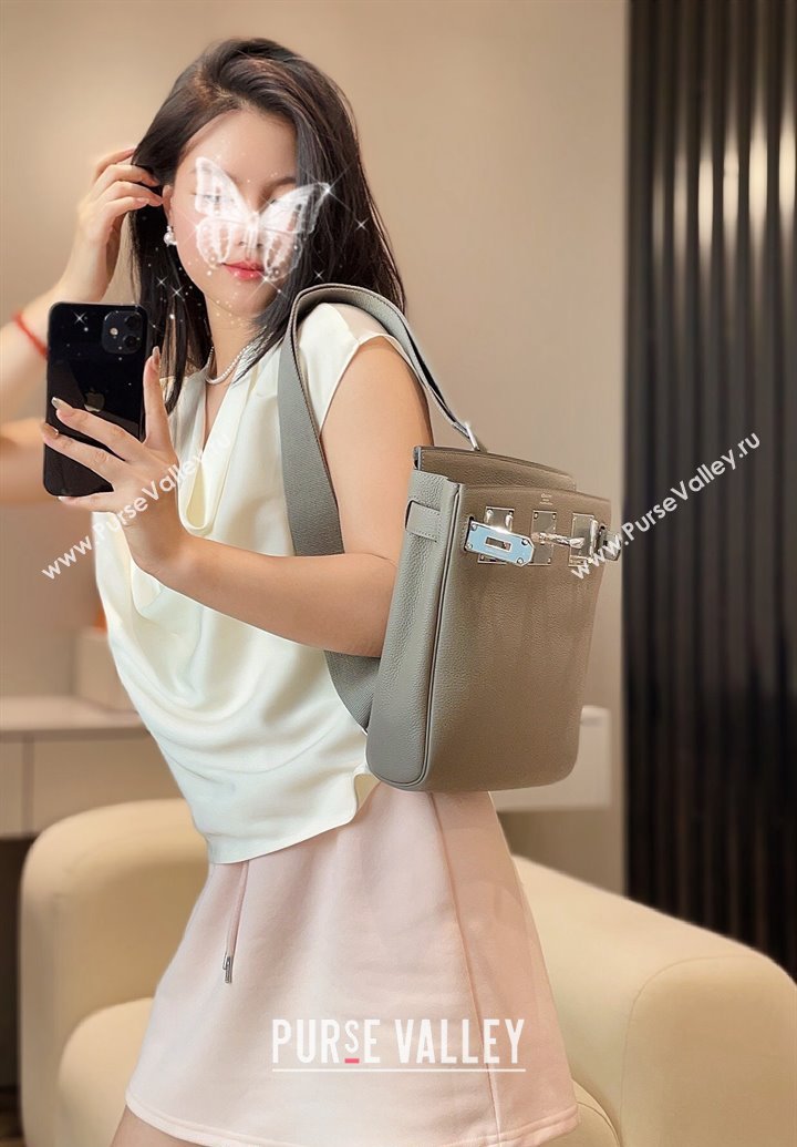 Hermes Birkin Hac a Dos Bag in Original Grained Calfskin Cloud Grey 2024 (FLI-240828124)