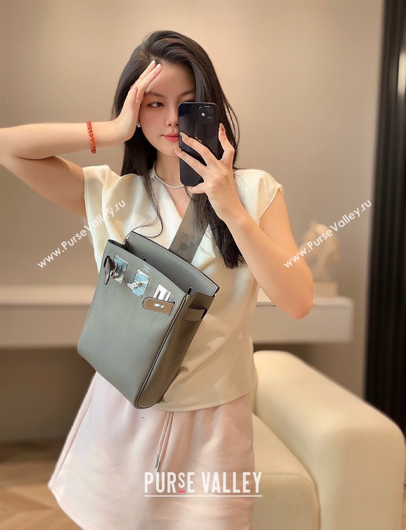 Hermes Birkin Hac a Dos Bag in Original Grained Calfskin Cloud Grey 2024 (FLI-240828124)