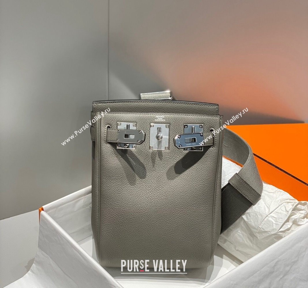 Hermes Birkin Hac a Dos Bag in Original Grained Calfskin Cloud Grey 2024 (FLI-240828124)