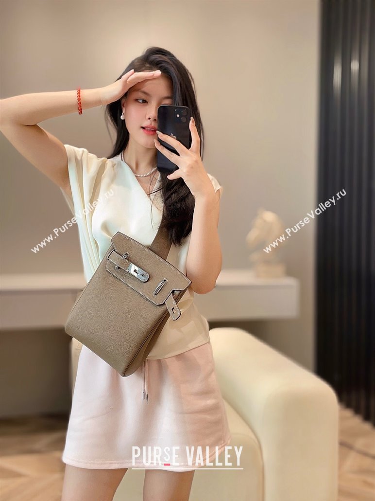 Hermes Birkin Hac a Dos Bag in Original Grained Calfskin Elephant Grey 2024 (FLI-240828127)