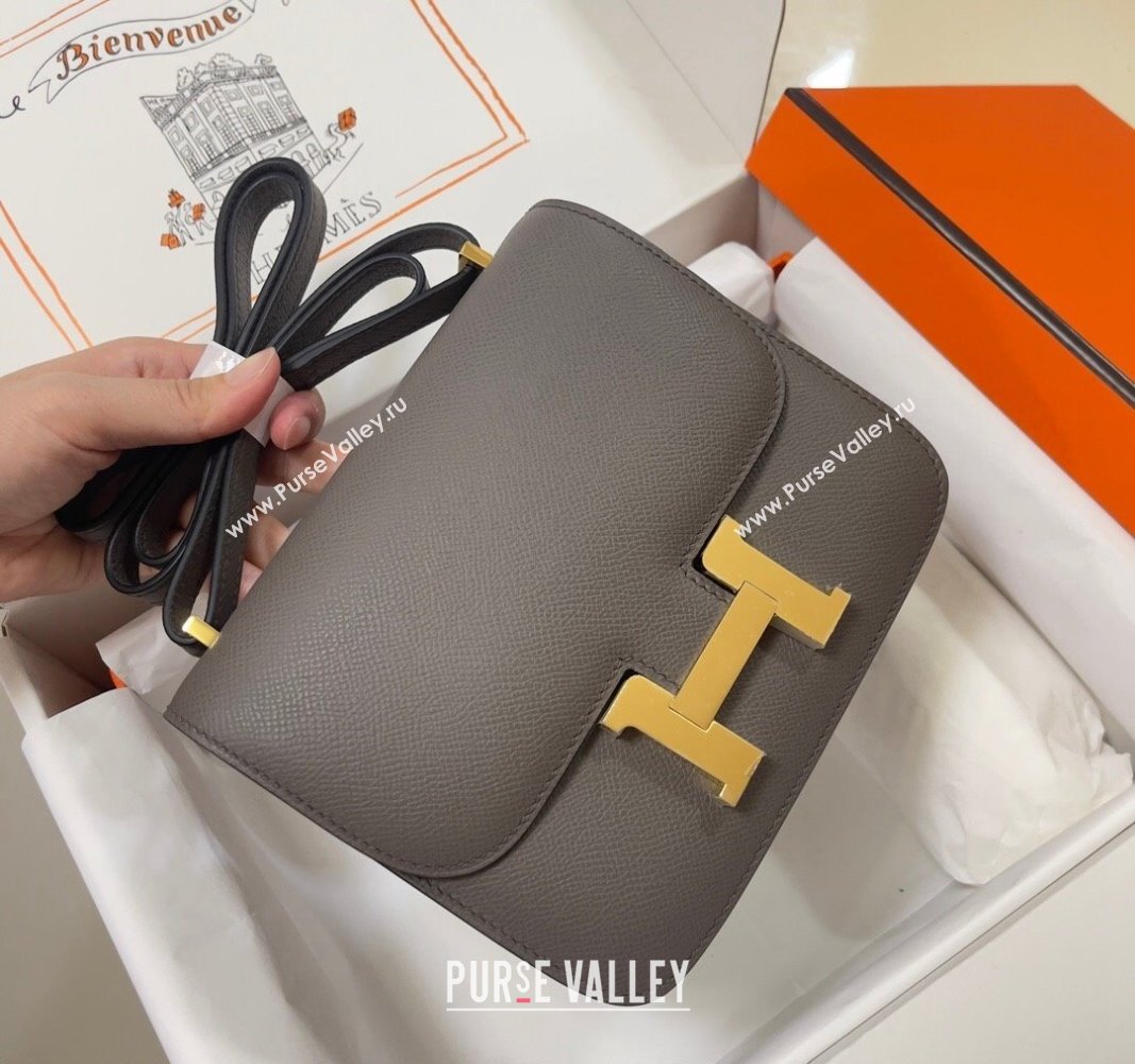 Hermes Constance Mini Bag 18cm in Epsom Palm-Grained Leather Etain Grey/Gold 2024 (Half Handmade) (FLI-240828066)