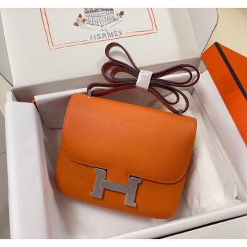 Hermes Constance Mini Bag 18cm in Epsom Palm-Grained Leather Orange/Silver 2024 (Half Handmade) (FLI-240828067)