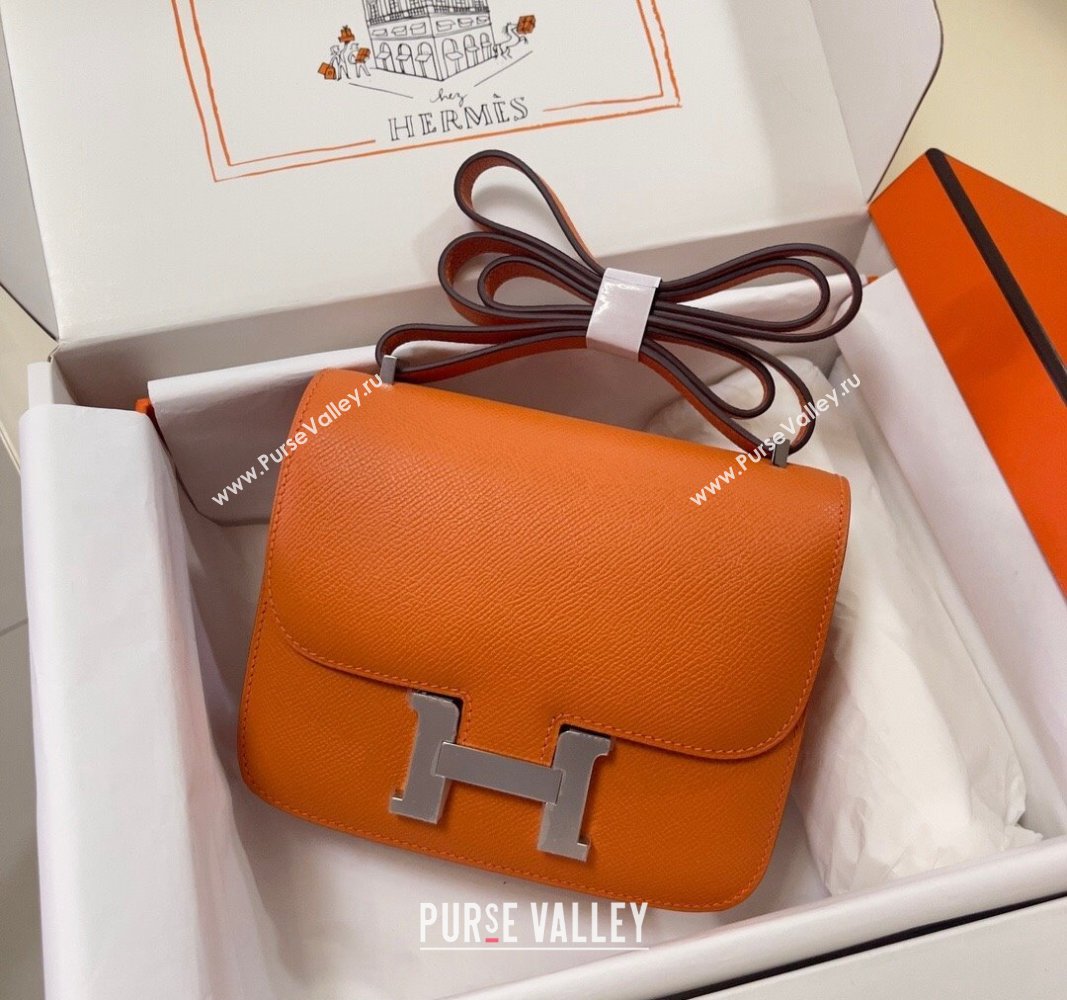 Hermes Constance Mini Bag 18cm in Epsom Palm-Grained Leather Orange/Silver 2024 (Half Handmade) (FLI-240828067)