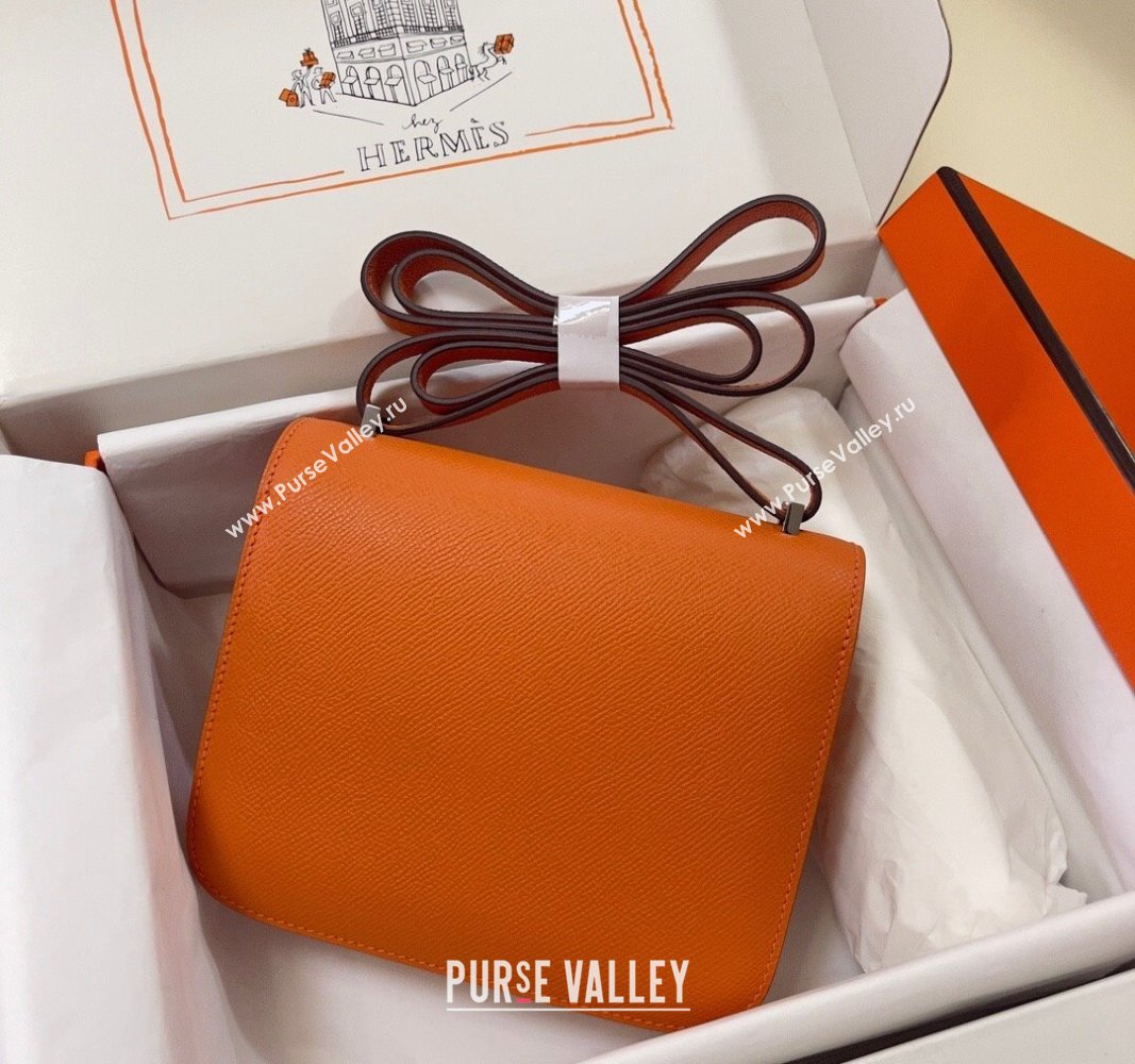 Hermes Constance Mini Bag 18cm in Epsom Palm-Grained Leather Orange/Silver 2024 (Half Handmade) (FLI-240828067)