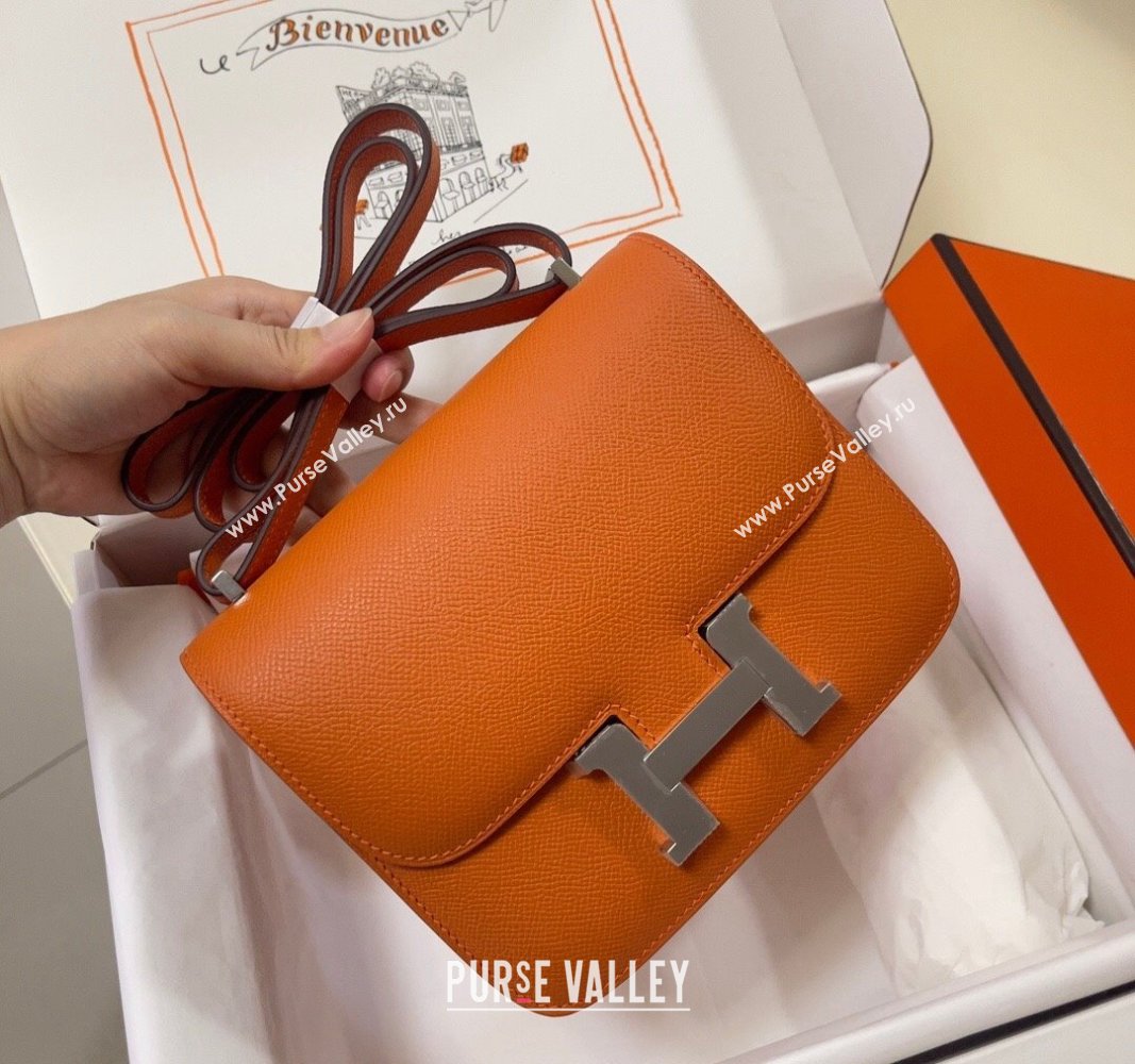 Hermes Constance Mini Bag 18cm in Epsom Palm-Grained Leather Orange/Silver 2024 (Half Handmade) (FLI-240828067)