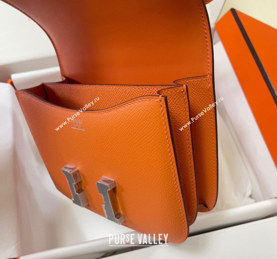 Hermes Constance Mini Bag 18cm in Epsom Palm-Grained Leather Orange/Silver 2024 (Half Handmade) (FLI-240828067)