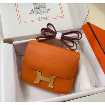 Hermes Constance Mini Bag 18cm in Epsom Palm-Grained Leather Orange/Gold 2024 (Half Handmade) (FLI-240828068)