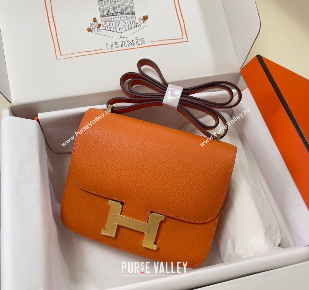 Hermes Constance Mini Bag 18cm in Epsom Palm-Grained Leather Orange/Gold 2024 (Half Handmade) (FLI-240828068)