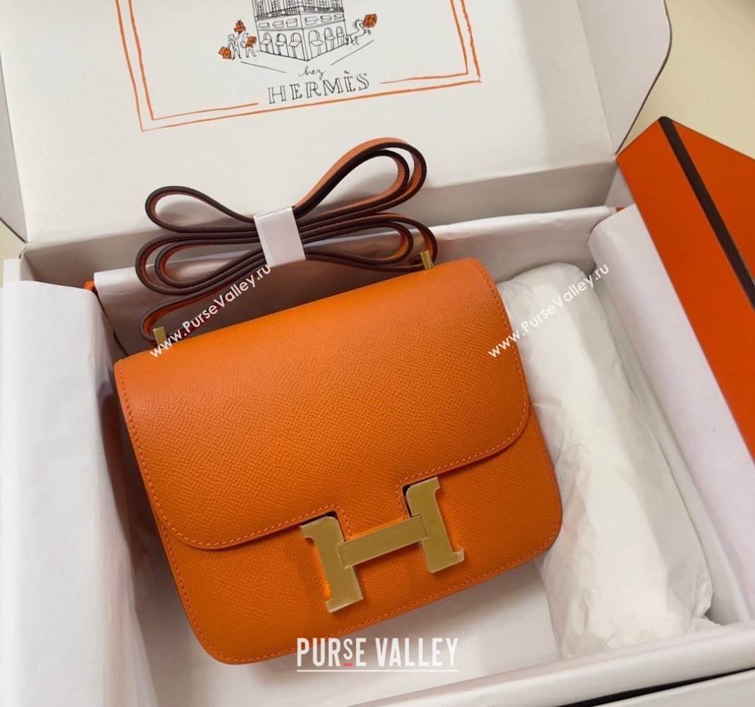 Hermes Constance Mini Bag 18cm in Epsom Palm-Grained Leather Orange/Gold 2024 (Half Handmade) (FLI-240828068)