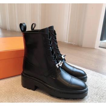 Hermes Funk Lace-up Ankle Boots 4.5cm in Calfskin Black 2024 (XC-240907024)