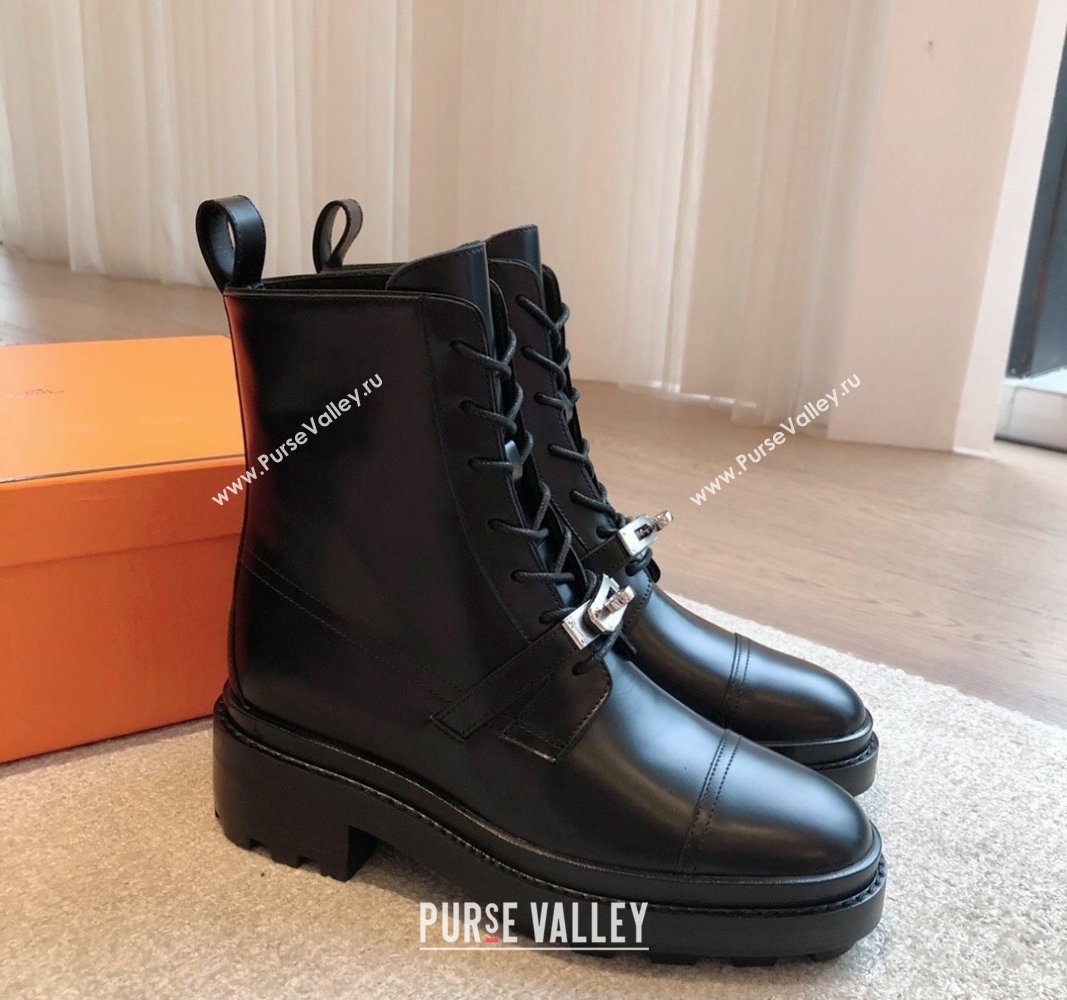 Hermes Funk Lace-up Ankle Boots 4.5cm in Calfskin Black 2024 (XC-240907024)