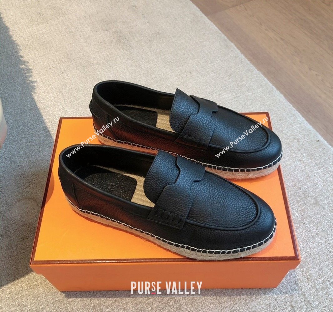 Hermes Trip Espadrilles Flat in Grained Calfskin Black 2024 (XC-240907048)