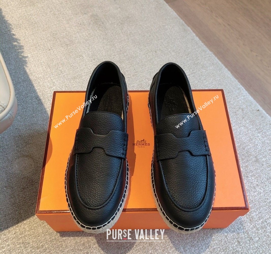 Hermes Trip Espadrilles Flat in Grained Calfskin Black 2024 (XC-240907048)