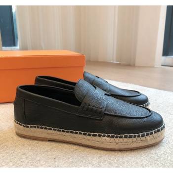 Hermes Trip Espadrilles Flat in Grained Calfskin Black 2024 (XC-240907048)