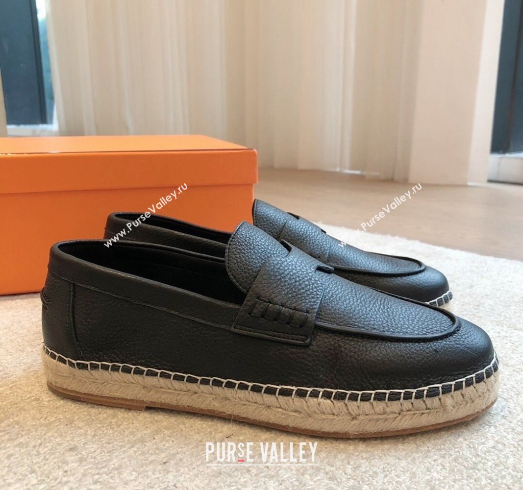 Hermes Trip Espadrilles Flat in Grained Calfskin Black 2024 (XC-240907048)