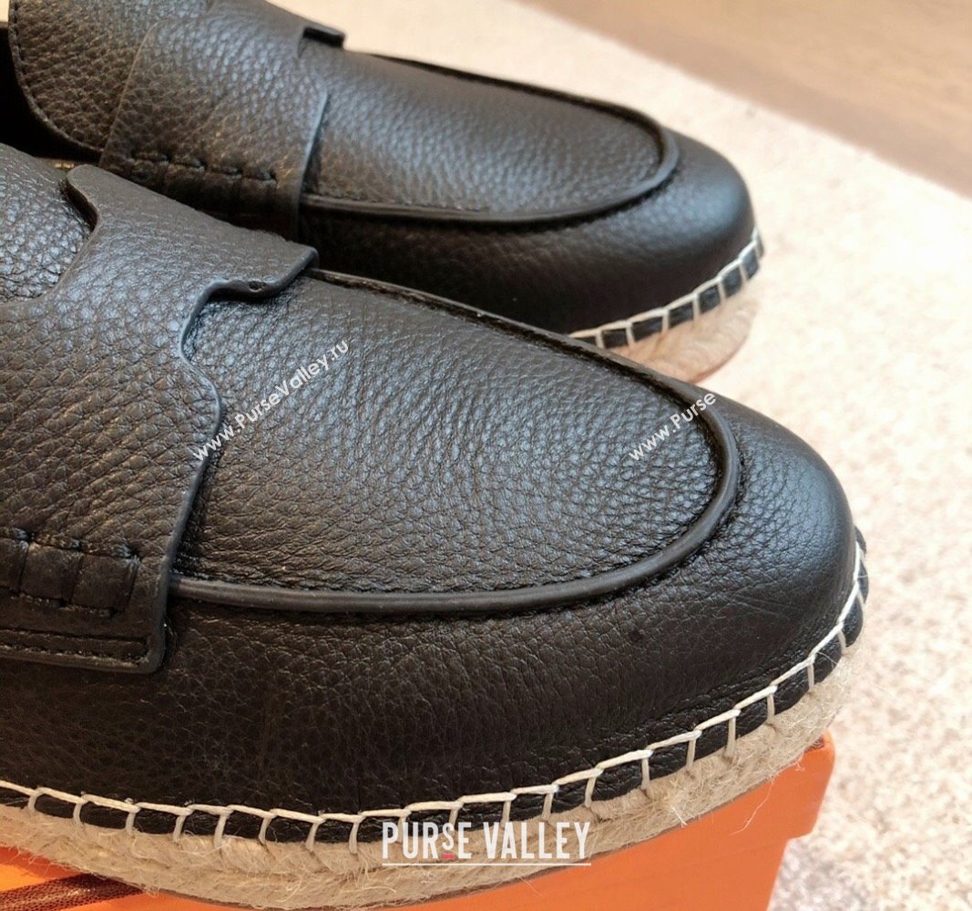 Hermes Trip Espadrilles Flat in Grained Calfskin Black 2024 (XC-240907048)