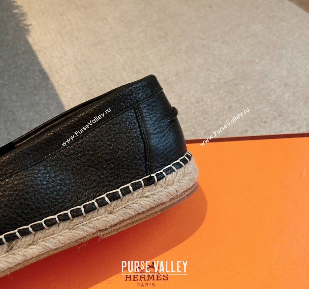 Hermes Trip Espadrilles Flat in Grained Calfskin Black 2024 (XC-240907048)