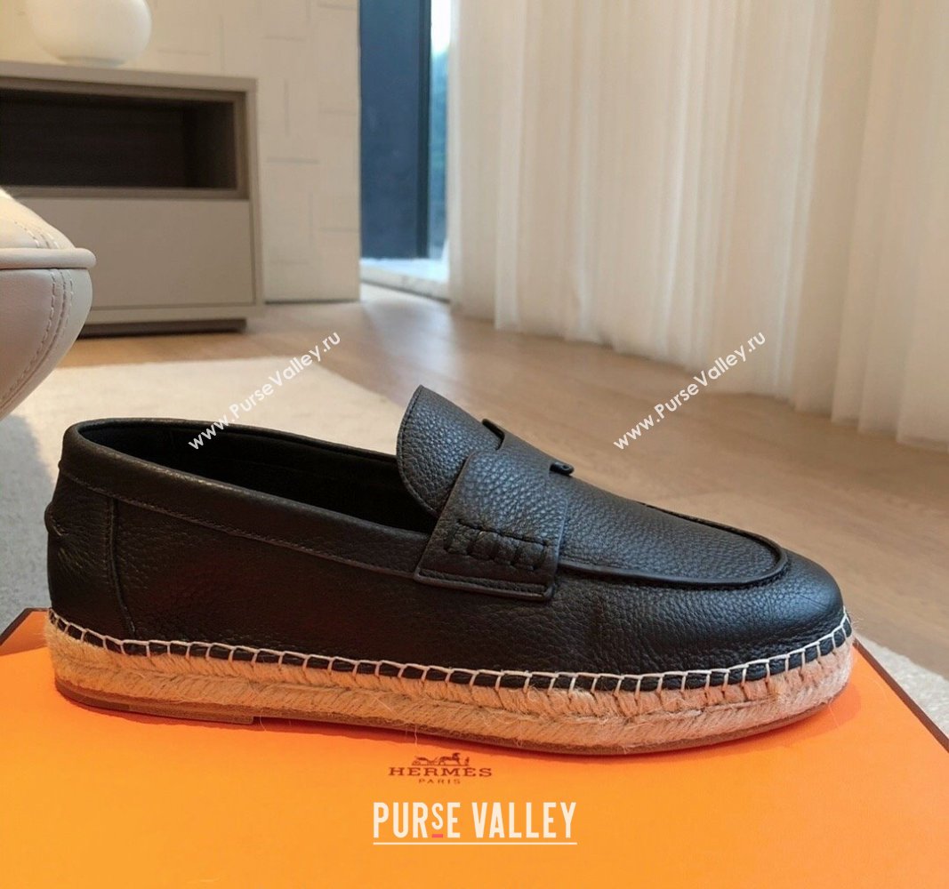 Hermes Trip Espadrilles Flat in Grained Calfskin Black 2024 (XC-240907048)