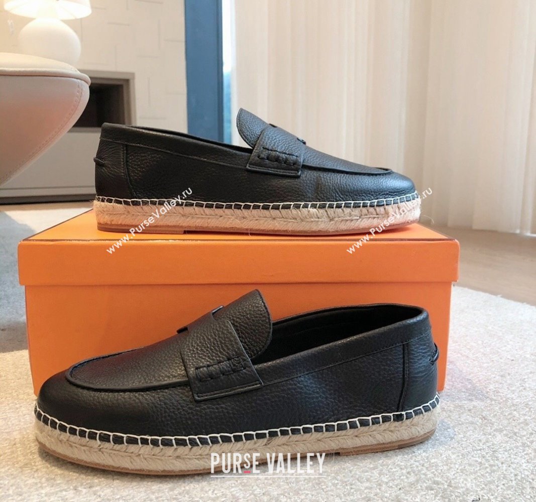 Hermes Trip Espadrilles Flat in Grained Calfskin Black 2024 (XC-240907048)