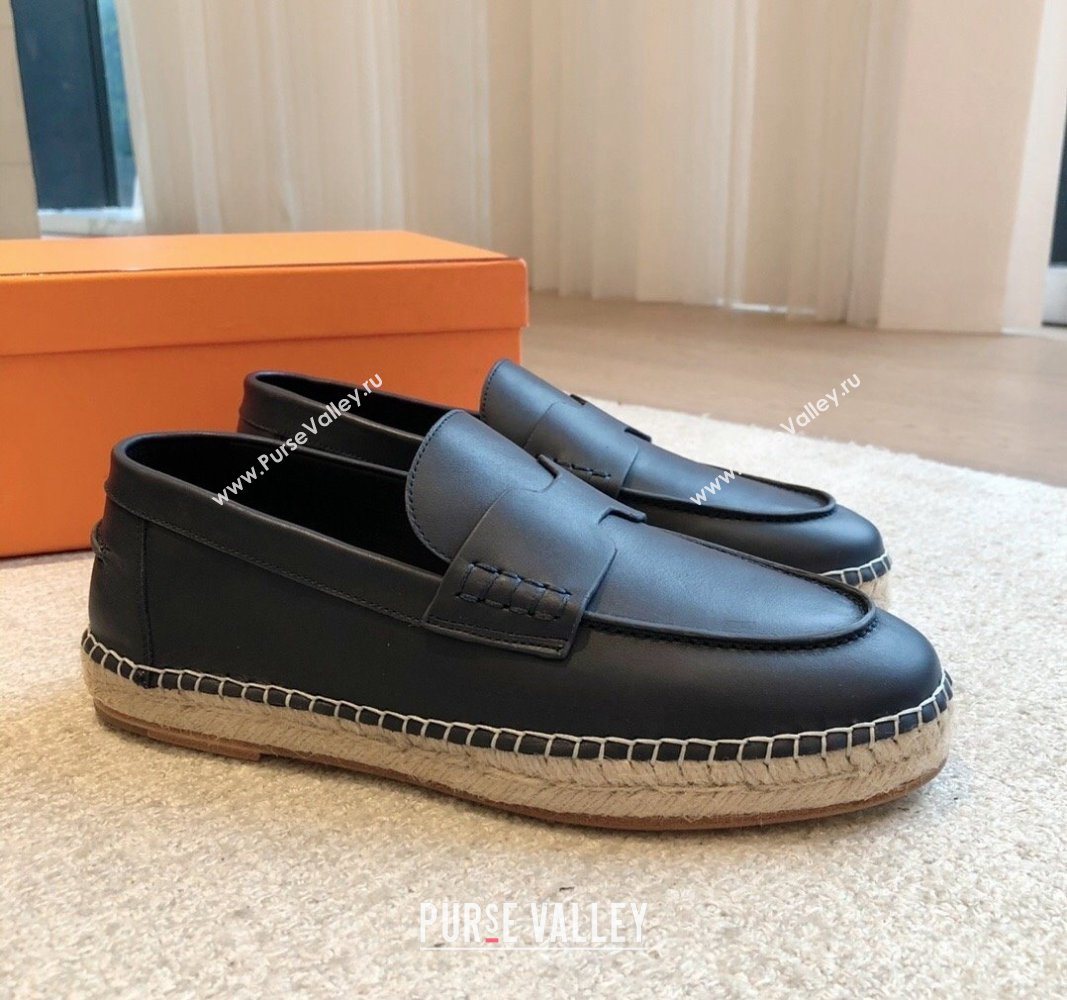 Hermes Trip Espadrilles Flat in Calfskin Dark Blue 2024 (XC-240907051)