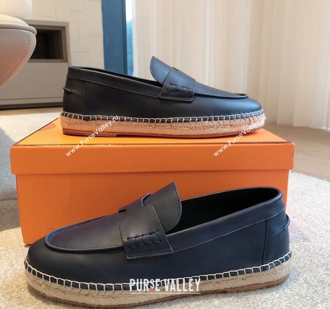 Hermes Trip Espadrilles Flat in Calfskin Dark Blue 2024 (XC-240907051)