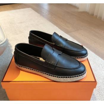 Hermes Trip Espadrilles Flat in Calfskin Leather Black 2024 (XC-240907052)