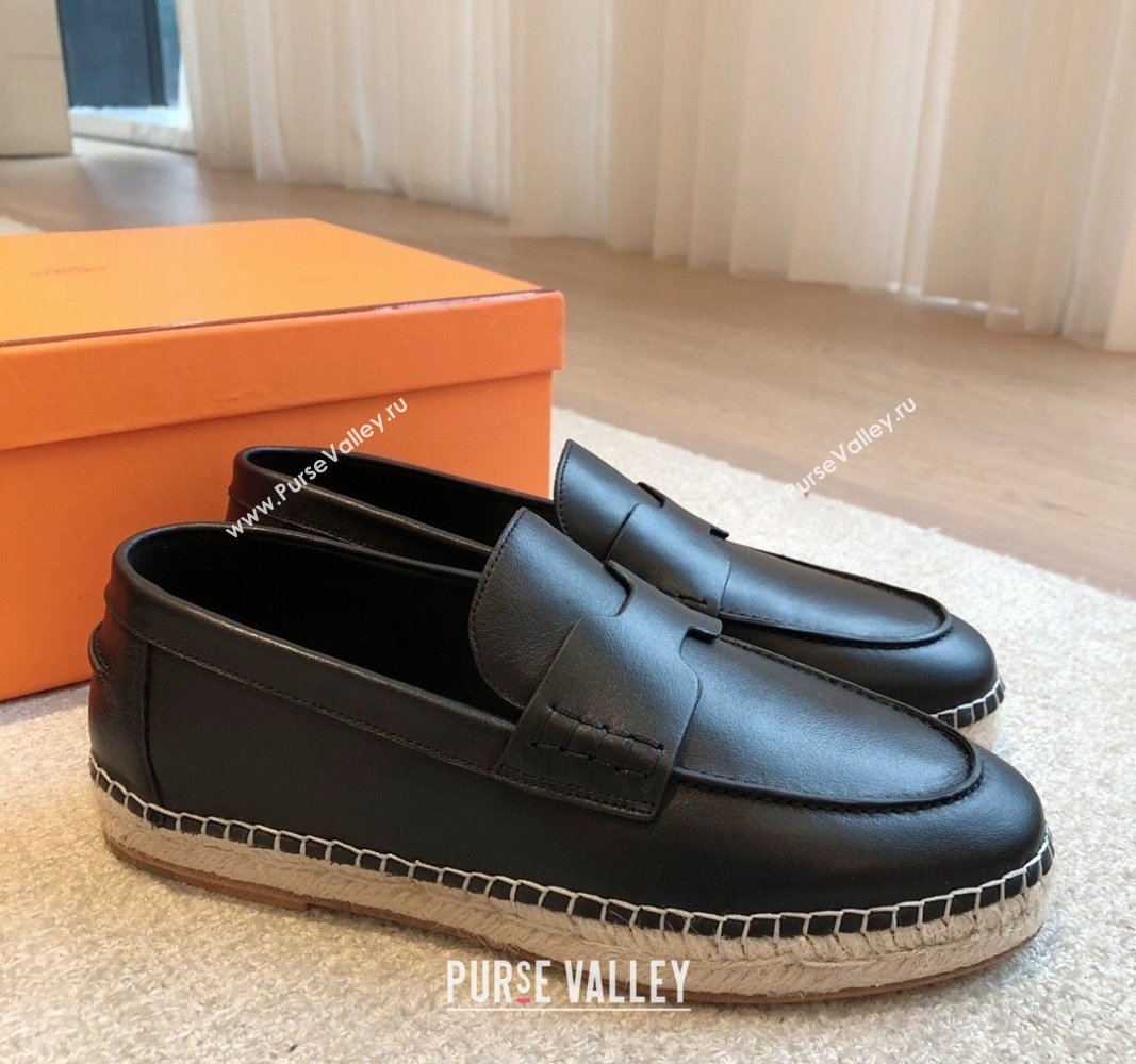 Hermes Trip Espadrilles Flat in Calfskin Leather Black 2024 (XC-240907052)