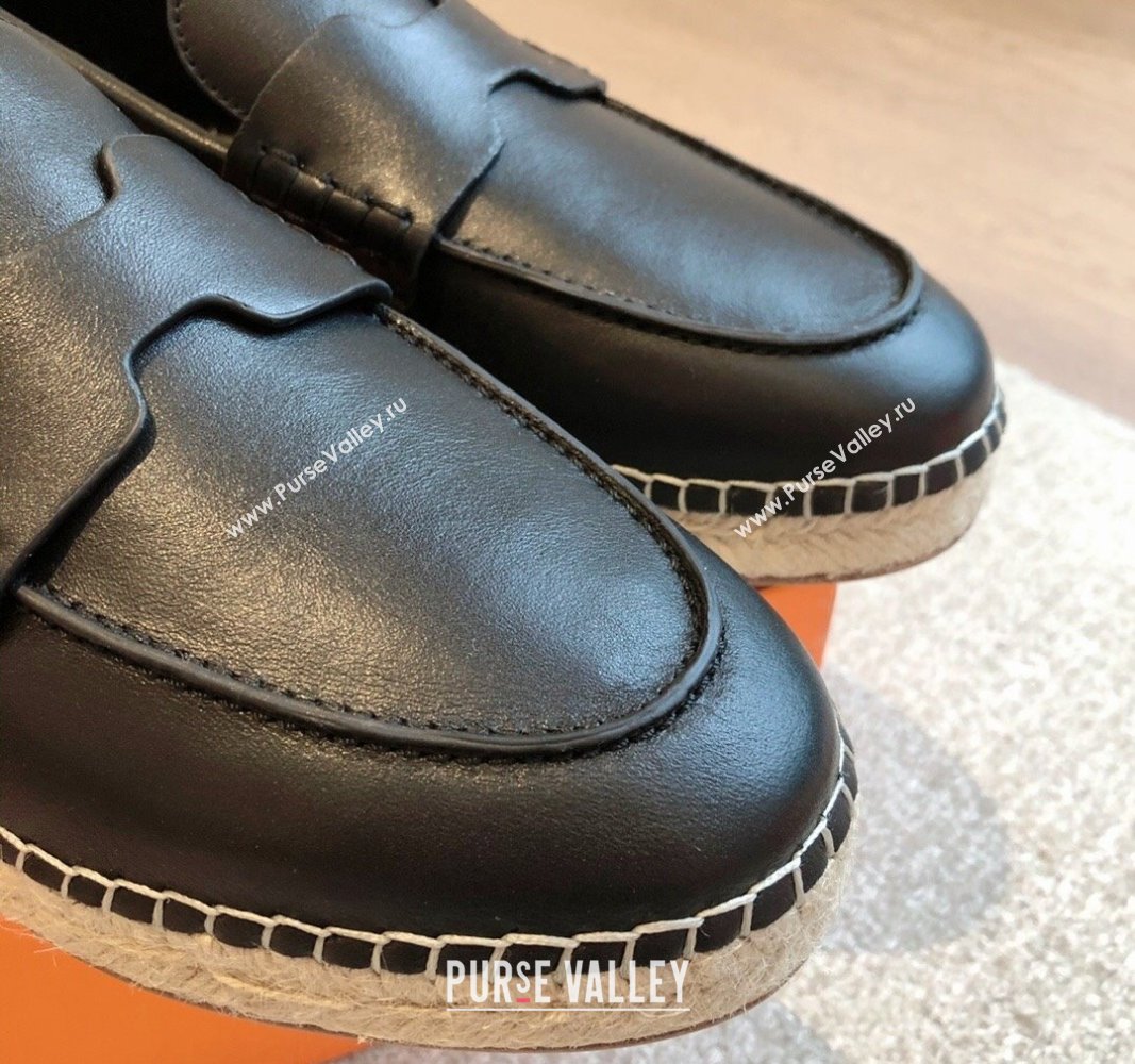 Hermes Trip Espadrilles Flat in Calfskin Leather Black 2024 (XC-240907052)