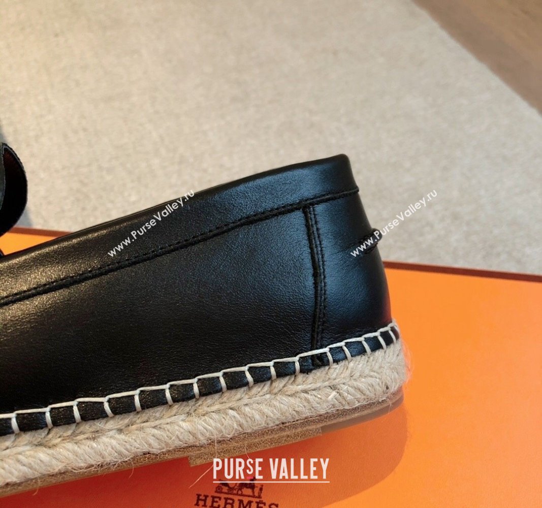 Hermes Trip Espadrilles Flat in Calfskin Leather Black 2024 (XC-240907052)