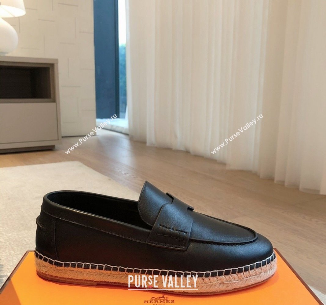 Hermes Trip Espadrilles Flat in Calfskin Leather Black 2024 (XC-240907052)