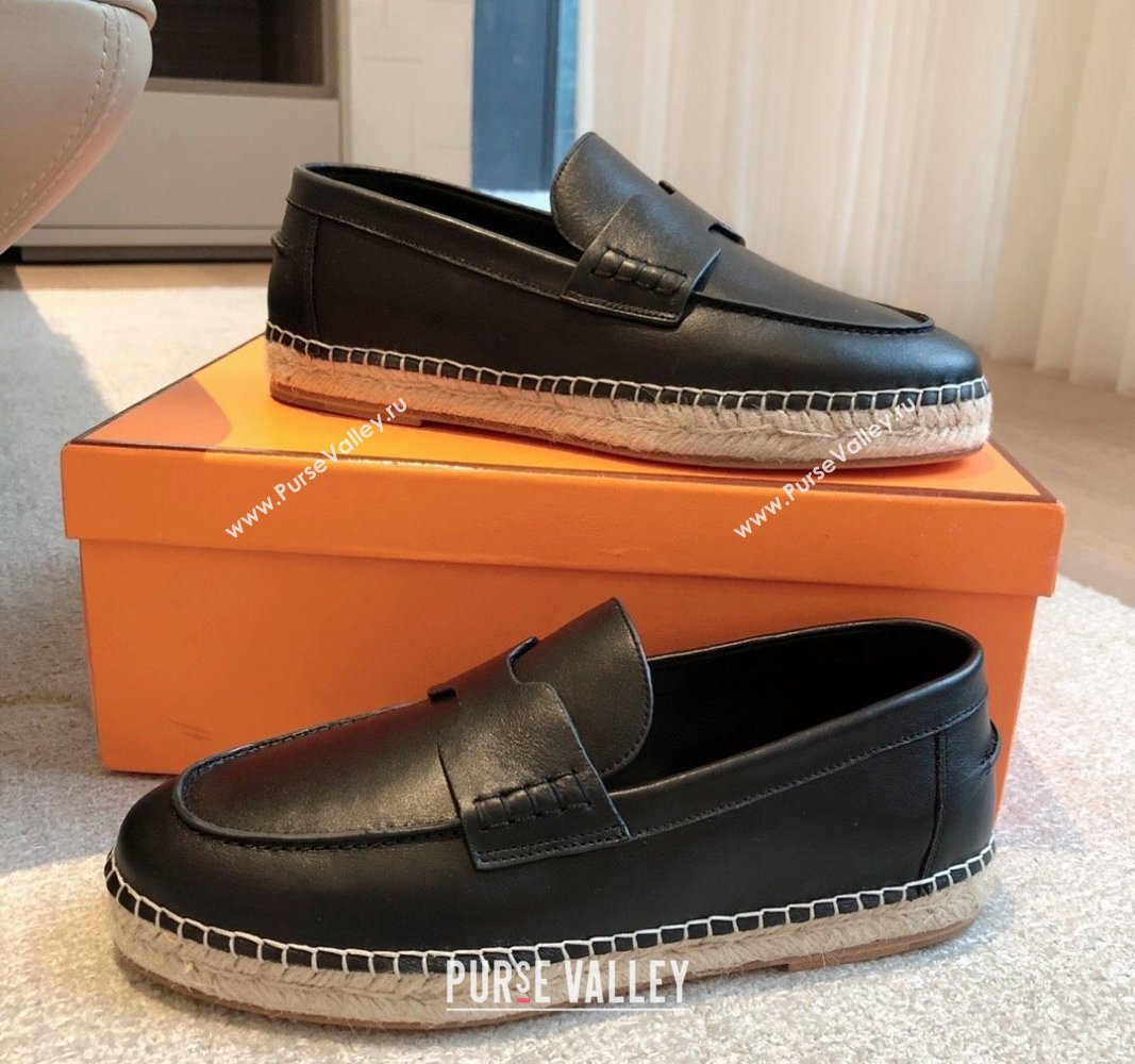 Hermes Trip Espadrilles Flat in Calfskin Leather Black 2024 (XC-240907052)