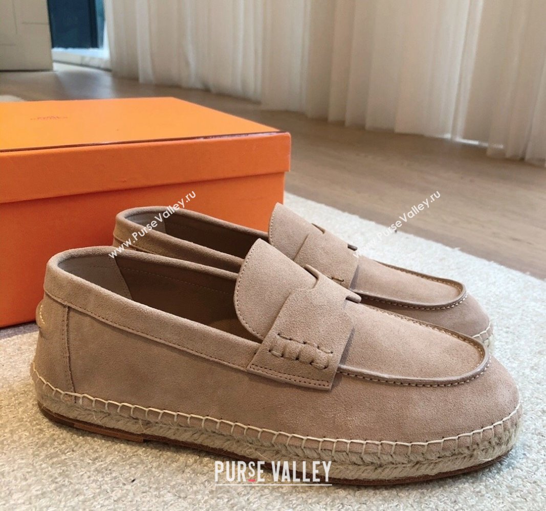 Hermes Trip Espadrilles Flat in Suede Rose Beige 2024 (XC-240907054)