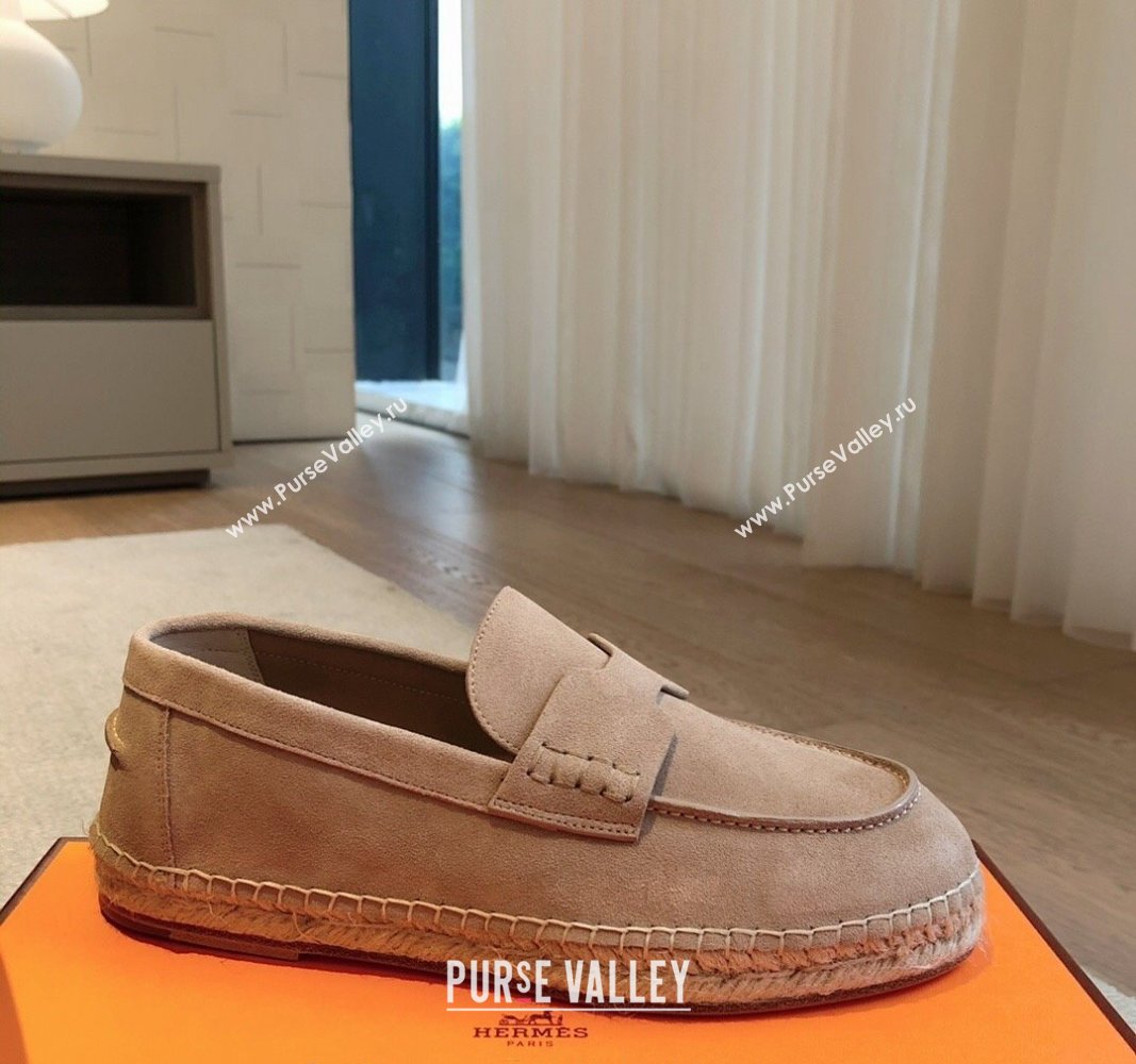 Hermes Trip Espadrilles Flat in Suede Rose Beige 2024 (XC-240907054)