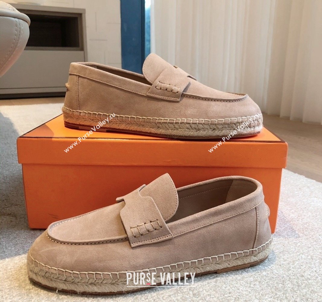 Hermes Trip Espadrilles Flat in Suede Rose Beige 2024 (XC-240907054)